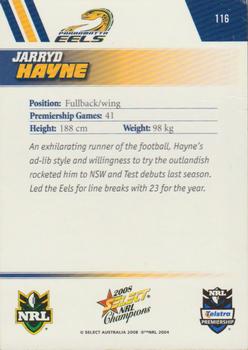 2008 Select NRL Champions #116 Jarryd Hayne Back